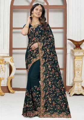 Morpeach Embroidered Georgette Saree Set