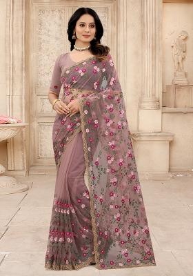 Mouse Embroidered Net Saree Set