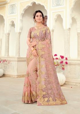 Mouse Embroidered Net Saree Set