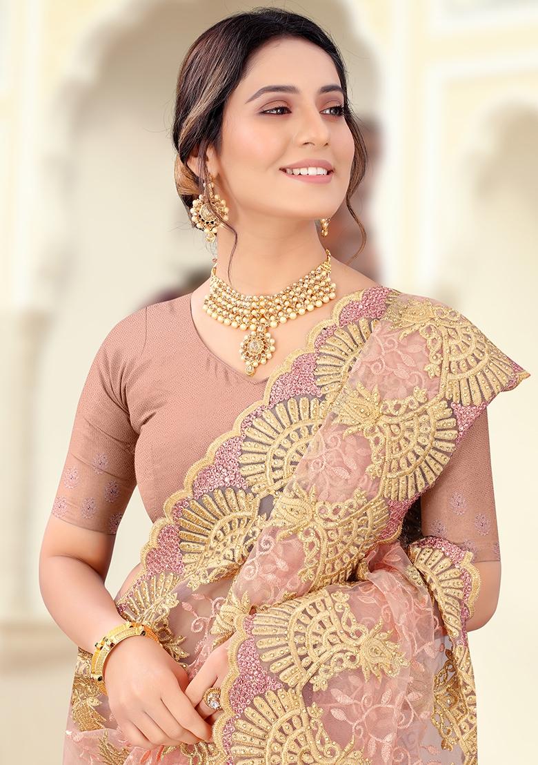 Mouse Embroidered Net Saree Set - Indya