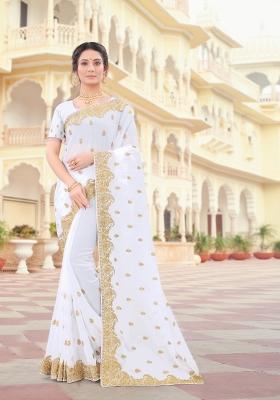 White Embroidered Georgette Saree Set