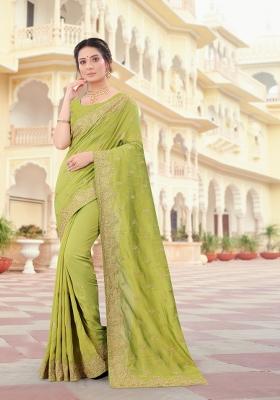 Pista Embroidered Silk Saree Set