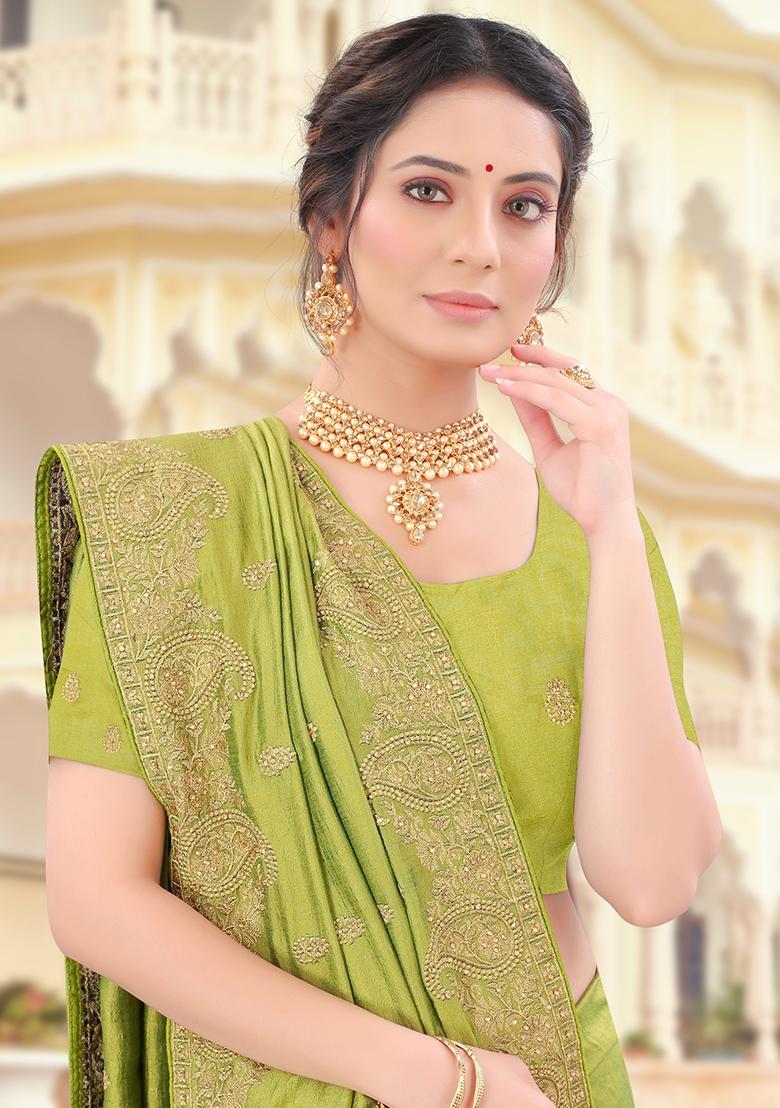 Pista Embroidered Silk Saree Set - Indya