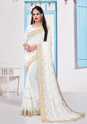White Embroidered Georgette Saree Set