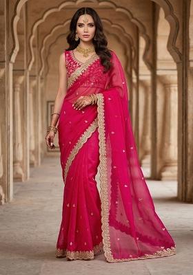 Rani Pink Silk Saree Set