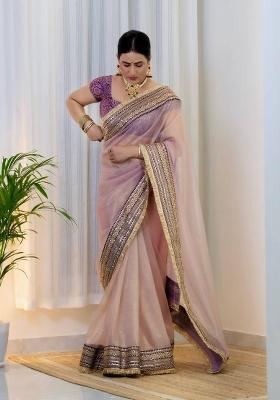 Lavender Net Saree Set