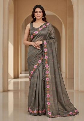 Grey Silk Saree Set