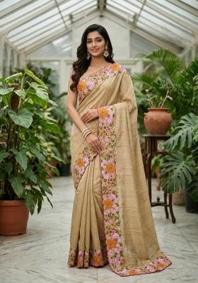Beige Silk Saree Set
