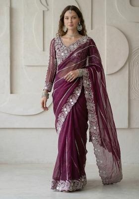 Wine Georgette Saree Set