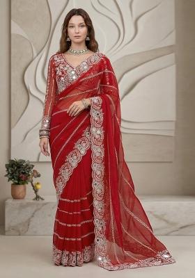 Red Georgette Saree Set