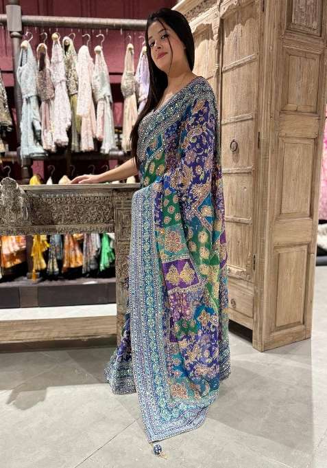 Multicolor Silk Saree Set for Diwali | Wedding & Festive Wear