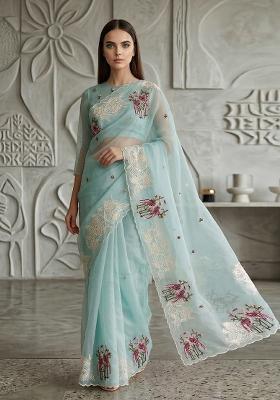 Sky Blue Organza Saree Set
