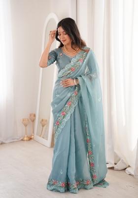 Sky Blue Silk Saree Set