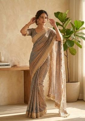 Grey Silk Saree Set