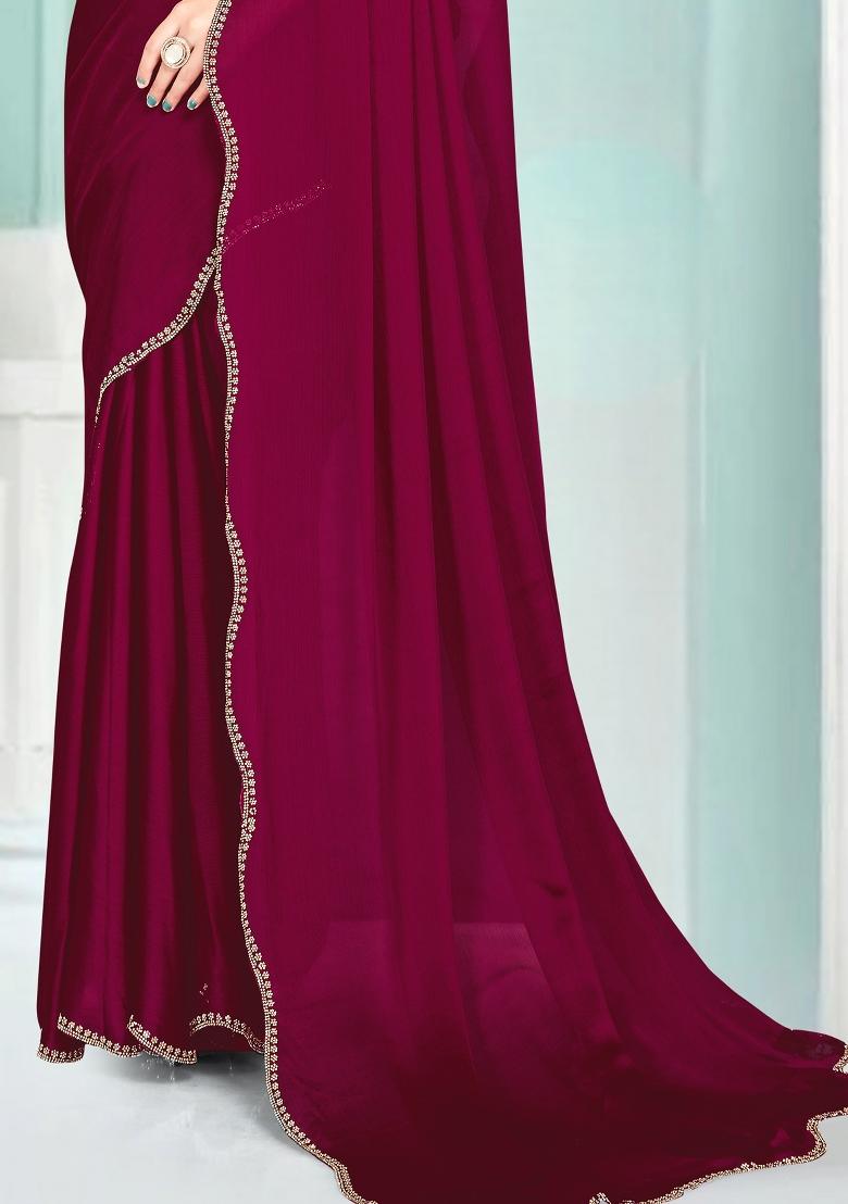 Purple Embroidered Silk Saree Set - Indya