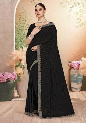 Black Embroidered Georgette Saree Set