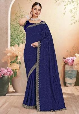 Navy Blue Embroidered Georgette Saree Set