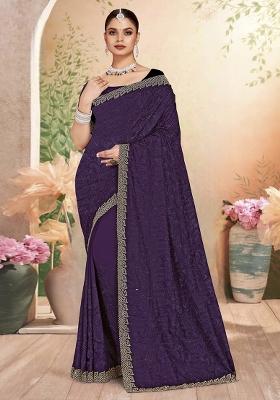 Purple Embroidered Georgette Saree Set