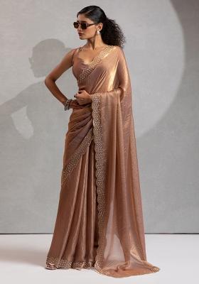 Golden Embroidered Silk Saree Set