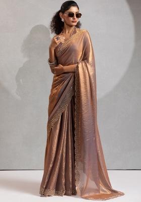 Golden Embroidered Silk Saree Set