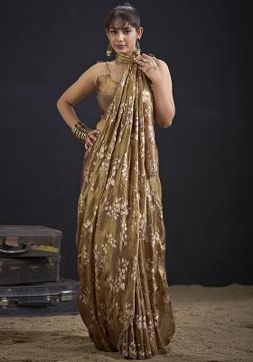 Golden Embroidered Silk Saree Set