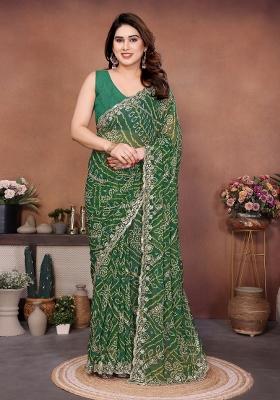 Green Embroidered Georgette Saree Set
