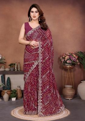 Maroon Embroidered Georgette Saree Set