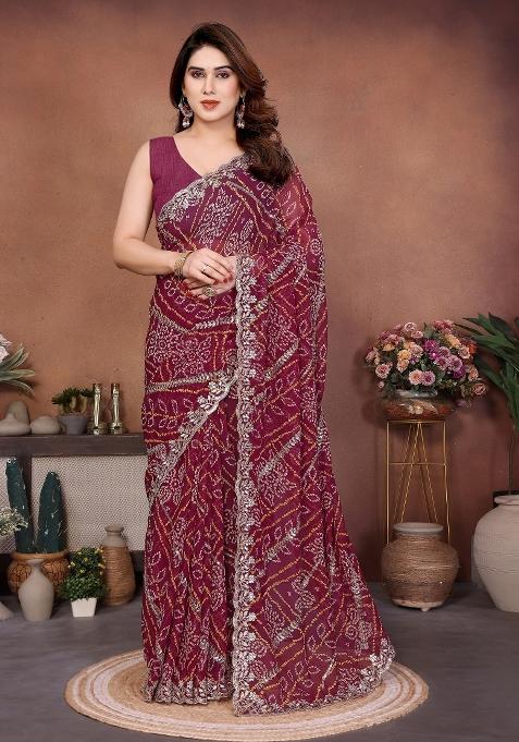 Maroon Embroidered Georgette Saree Set