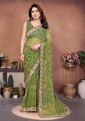 Green Embroidered Georgette Saree Set