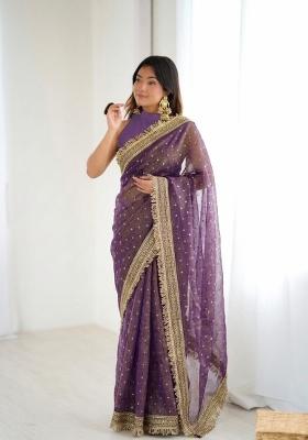 Lavender Lace Border Silk Saree Set