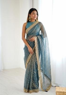 Sea Green Lace Border Silk Saree Set