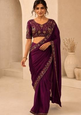 Purple Beads Work Fendi Saree Set