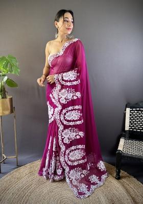 Pink Embroidery Silk Saree Set