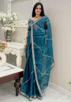 Rama Embroidery Silk Saree Set