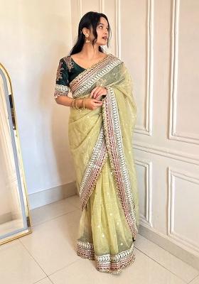 Green Embroidery Banarasi Saree Set