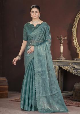 Green Embroidery Silk Saree Set