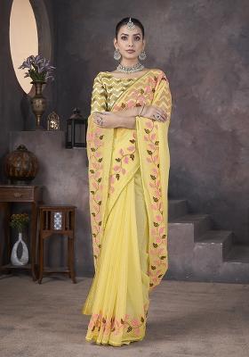 Yellow Embroidery Georgette Saree Set