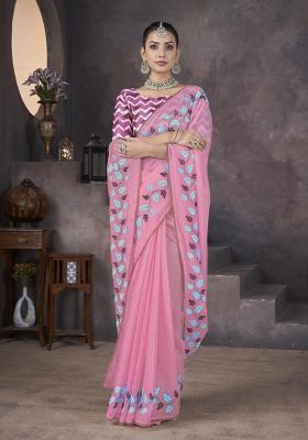 Pink Embroidery Georgette Saree Set