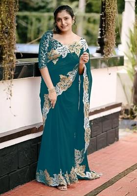 Rama Embroidery Silk Saree Set