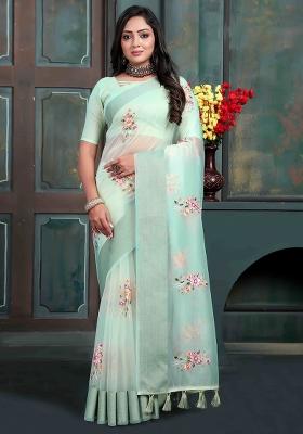 Light Green Embroidery Silk Saree Set
