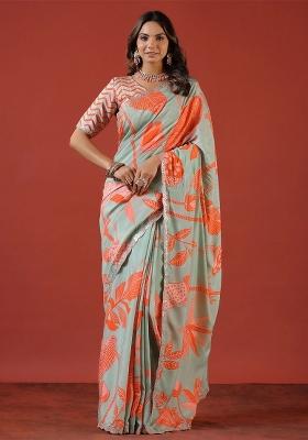 Sea Green Embroidery Silk Saree Set