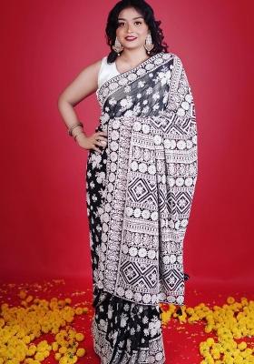 Black Embroidery Georgette Saree Set