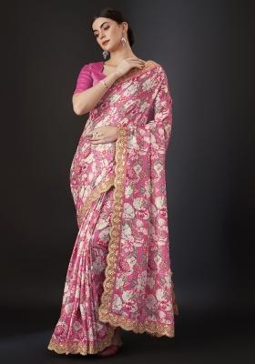 Pink Embroidery Silk Saree Set