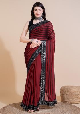 Red Embroidery Silk Saree Set