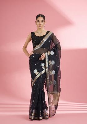 Black Zari Work Silk Saree Set