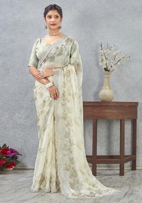 Green Border Work Satin Saree Set