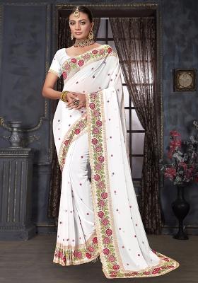 White Sequin Work Georgette Saree Set