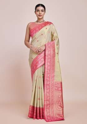 Cream Woven Silk Saree Set