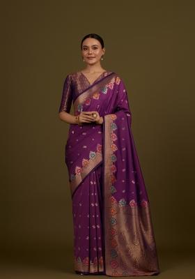 Wine Woven Silk Saree Set