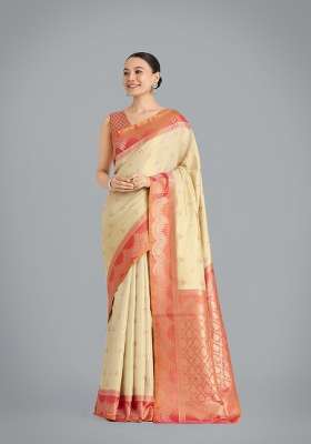 Cream Woven Silk Saree Set